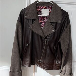 Anthropologie Leather-Panel Brown Moto Jacket - Women Size M